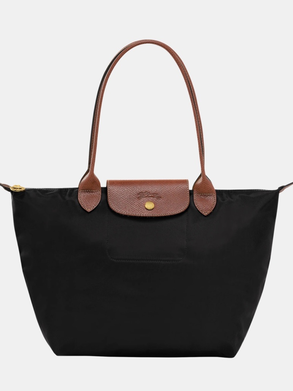 Longchamp LE PLIAGE ORIGINAL L TOTE Shoulder BAG Black Canvas Brown Leather